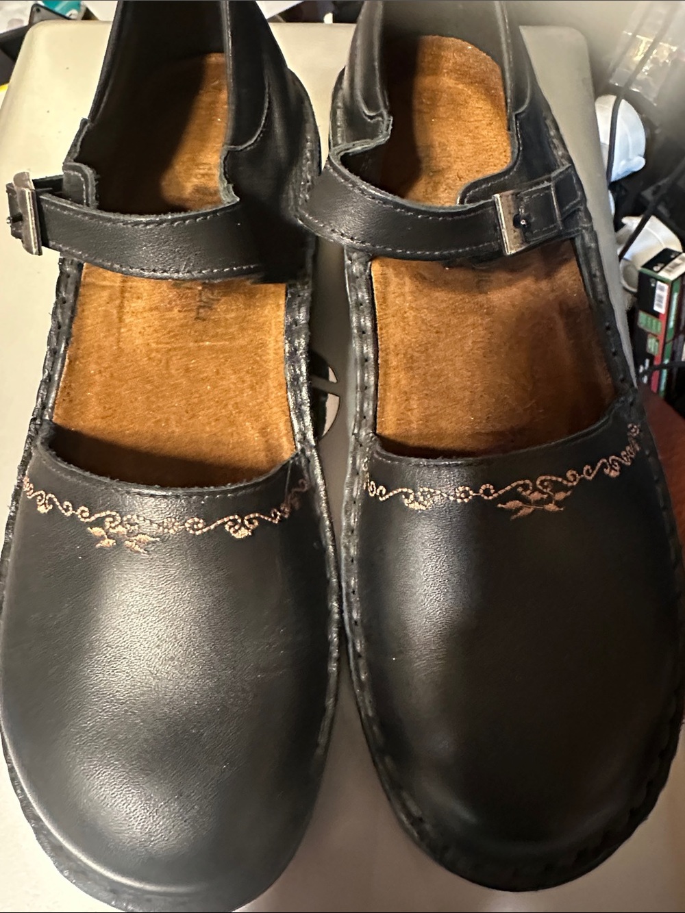 Naot Black Platform Mary Jane Shoes with Metallic Stitch Detail